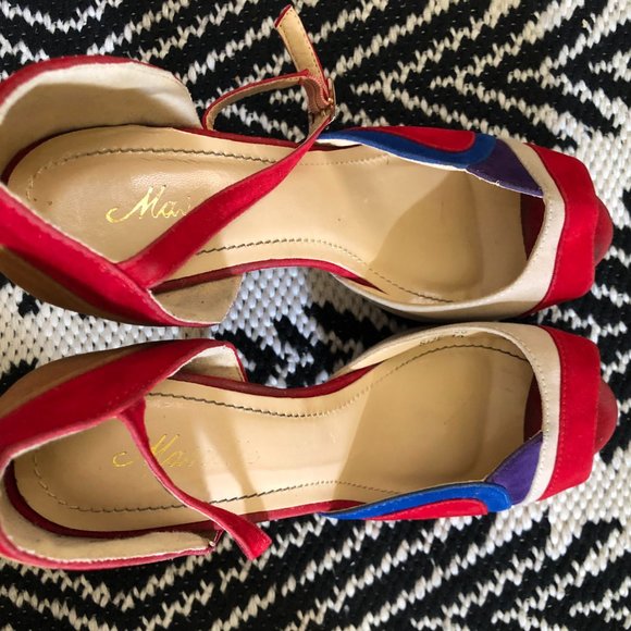 Red Navy Blue Tan Stiletto Heels - Picture 7 of 11